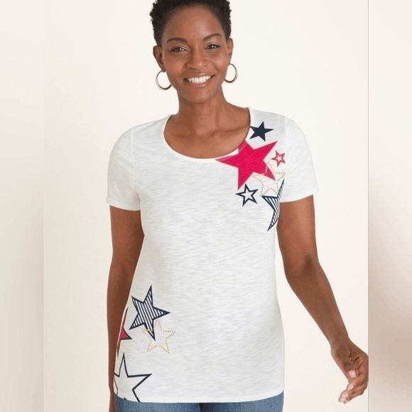Chico's Short Sleeve, Patriotic Star T-Shirt, Size Medium - Picture 1 of 10